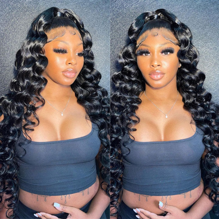 Loose Deep Wave 13x6 Transparent Lace Frontal Wig Pre Plucked Natural Hairline Real Human Hair-Alididihair