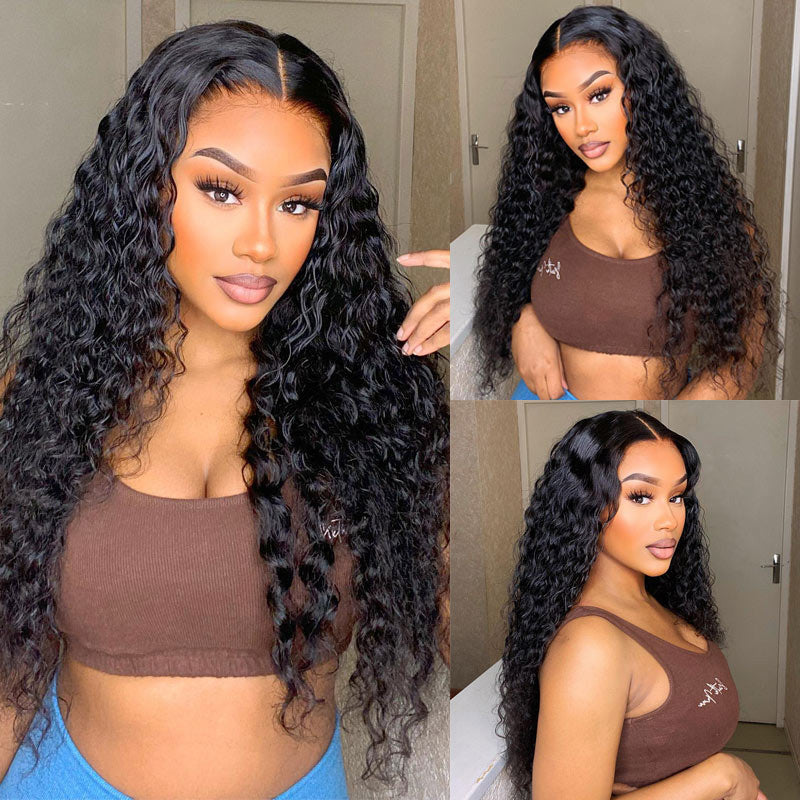 Water Wave 13x4 HD Lace Frontal Wig Natural Pre Plucked Headline 100% Virgin Human Hair Wigs