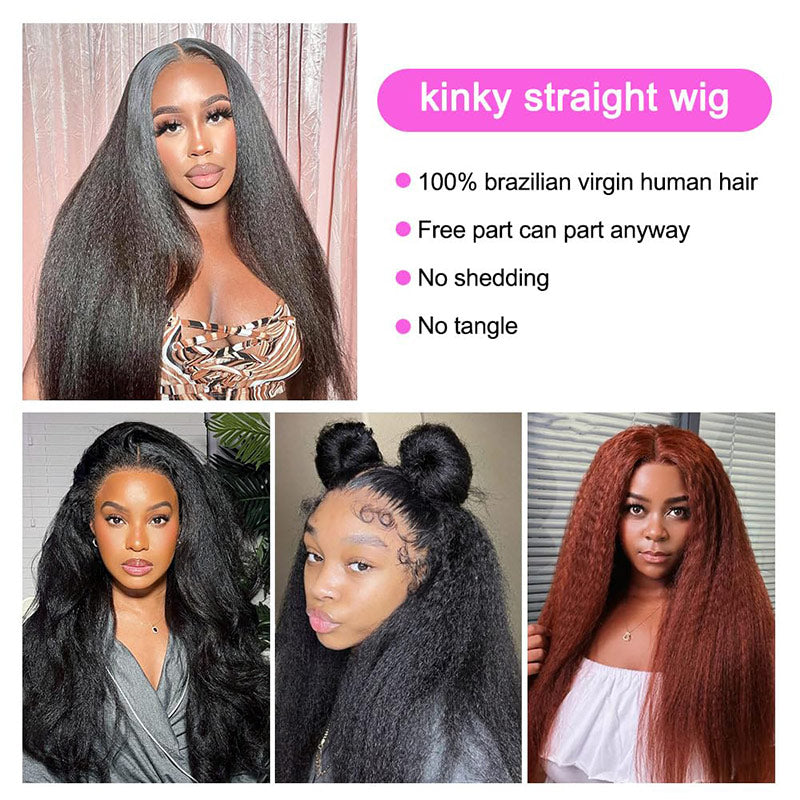 13x6 Kinky Straight Lace Frontal Wigs Pre Plucked With Baby Hair 100% Human Hair-AlididiHair