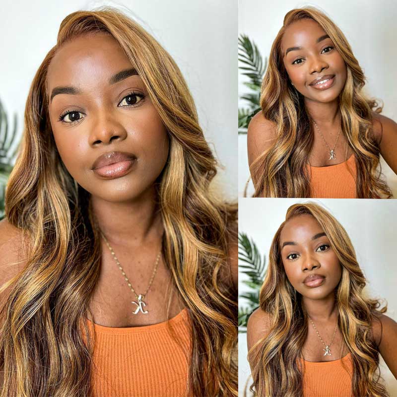{Super Deal} $199=30'' Body Wave #4/27 Honey Blonde Highlight 13x4 HD Transparent Lace Frontal Wigs Pre Plucked-Alididihair