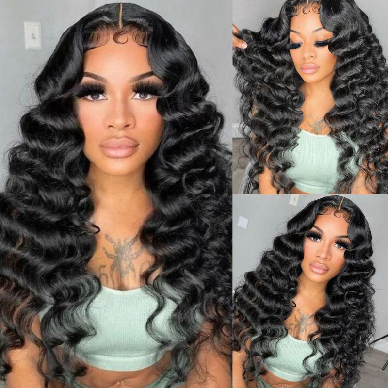 13x4 Transparent Lace Frontal Wig Natural Crimps Curls Loose Deep Wave Pre Plucked Hairline Real Human Hair Wig-Alididihair