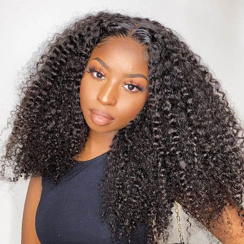 {Super Deal} Alididi Kinky Curly 13x4 Transparent Lace Frontal Wig Pre Plucked Natural Headline Real Human Hair Wig No Code Needed