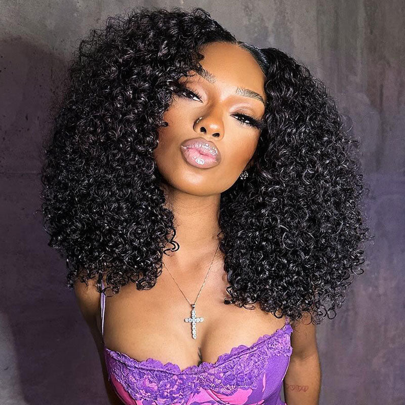 {Super Deal} Alididi Kinky Curly 13x4 Transparent Lace Frontal Wig Pre Plucked Natural Headline Real Human Hair Wig No Code Needed