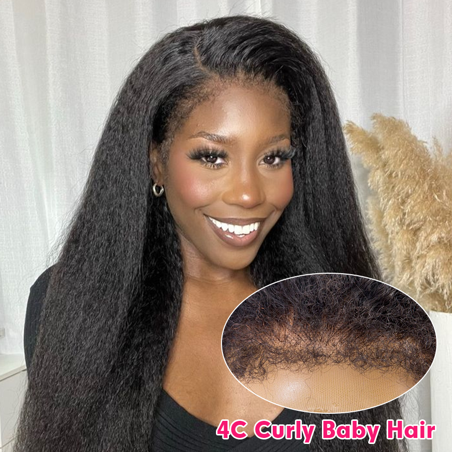 Under $100 | Alidid Yaki Straight 4C Kinky Edge Kinky Straight Lace Front Wig  Super Deal