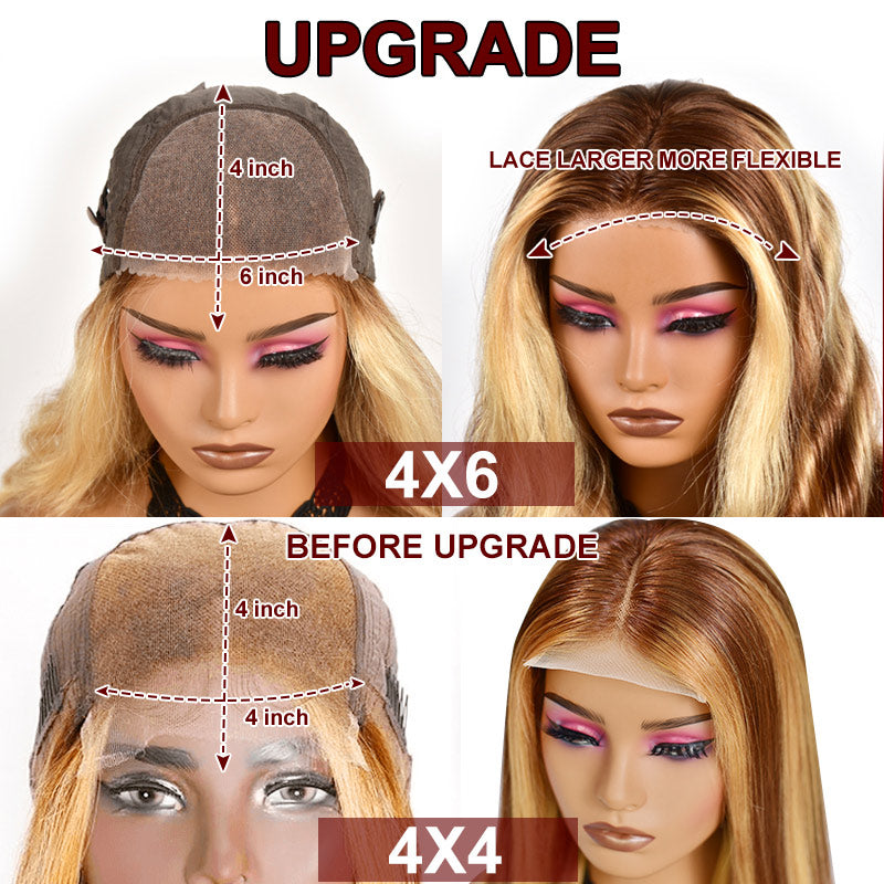 Super Saving 24inch Blond Highlights Wear And Go Wig Pre Cut 4x6 HD Lace Closure Glueless Human Hair Wigs-Alididihair