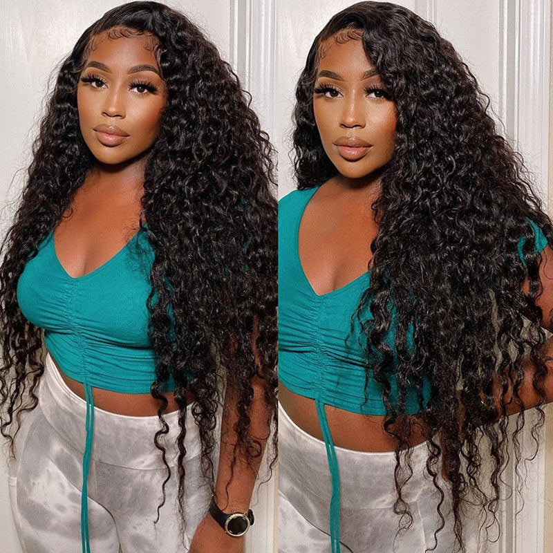 Deep Wave 5x5 Transparent Lace Closure Wigs Human Hair Pre Plucked With Baby Hair