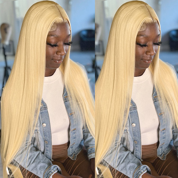 {Super Deal} $199=28'' Long Straight Hair 613 Blonde 13x4 HD Transparent Lace Frontal Wigs Pre Plucked-Alididihair