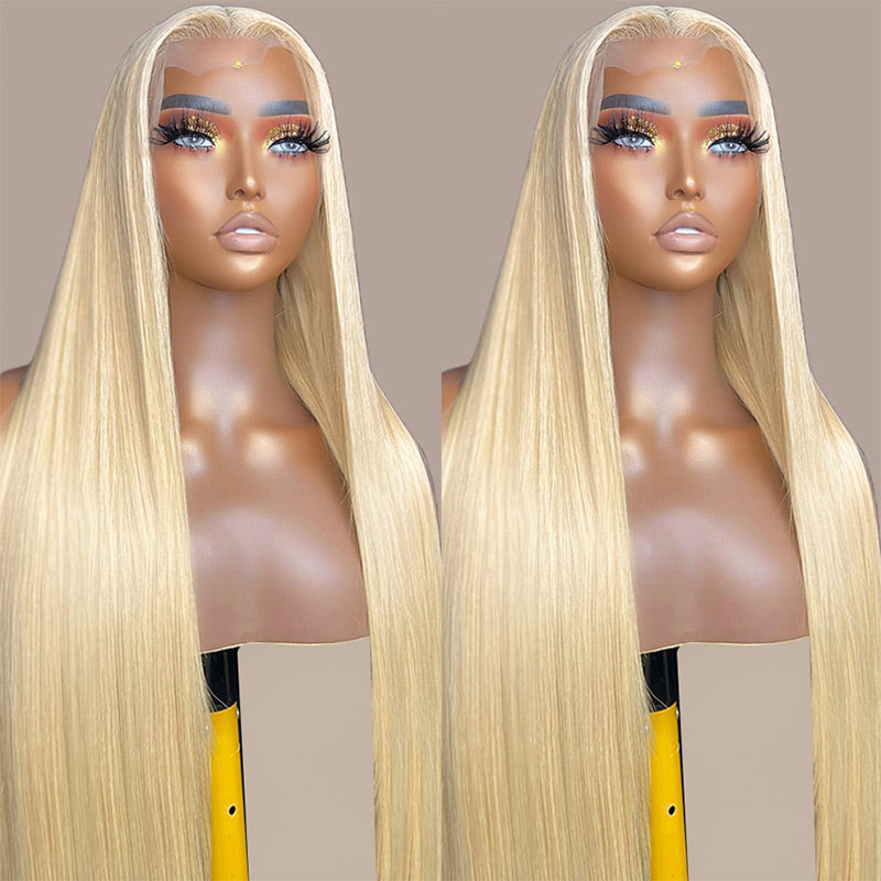 40 Inch 613 Blonde Wig 180% Density Long Straight Hair 13x4 HD Transparent Lace Frontal Wigs  Human Hair Pre Plucked With Baby Hair