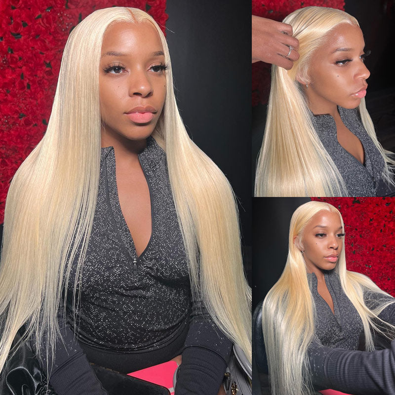 40 Inch 613 Blonde Wig 180% Density Long Straight Hair 13x4 HD Transparent Lace Frontal Wigs  Human Hair Pre Plucked With Baby Hair