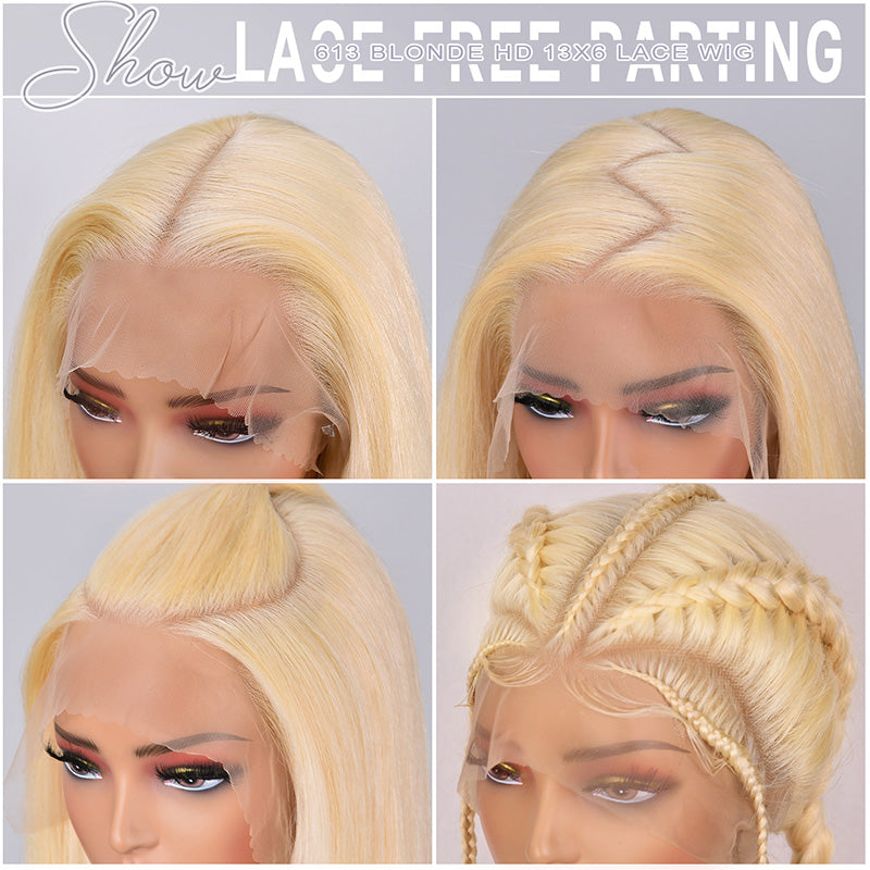 40 Inch 613 Blonde Wig 180% Density Long Straight Hair 13x4 HD Transparent Lace Frontal Wigs  Human Hair Pre Plucked With Baby Hair