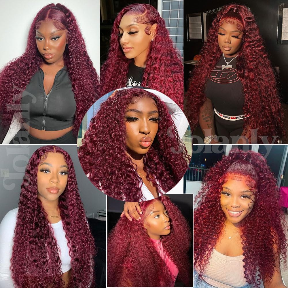 99J Burgundy Color 13x4 HD Lace Front Wigs Pre Plucked Long Curly Virgin Human Hair Wigs