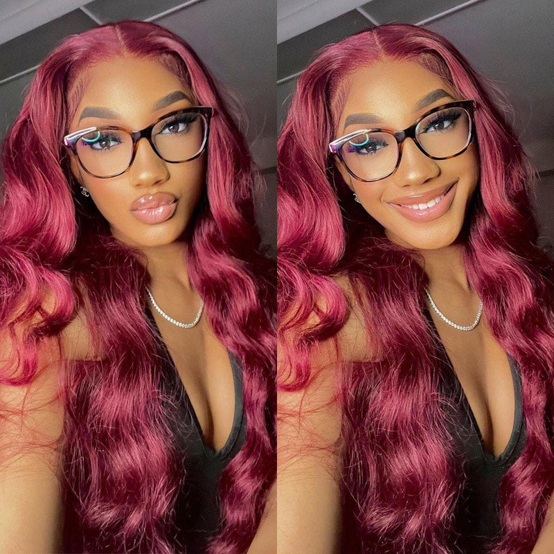 Clearance Sale:99J Burgundy Straight Hair/Body Wave T Part Lace Front Human Hair Wigs Pre Plucked with Baby Hair