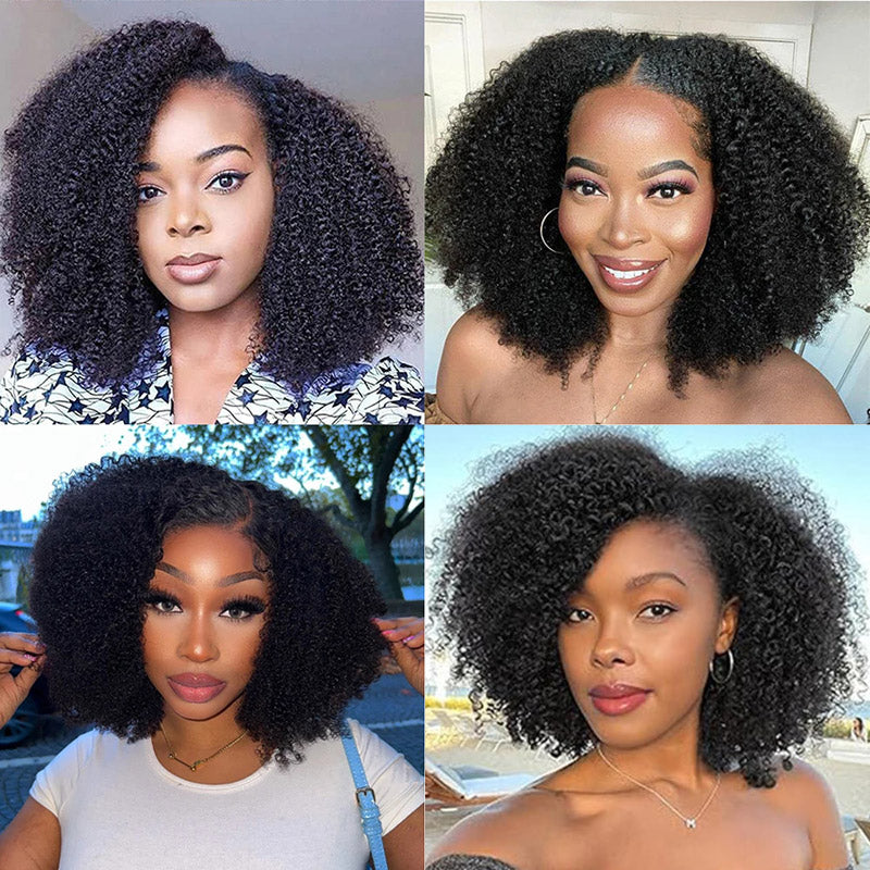 Alididi Afro Kinky Curly Bob Wig 4C Kinky Edges 5x5 Transparent Lace Closure Wig Natural Black for Women