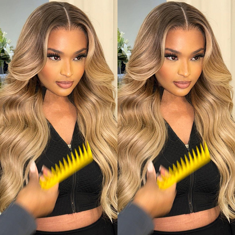 Luxury Wig Dark Roots With Blonde Body Wave Hd Transparent Lace Frontal Wig 100% Human Hair Wig-Alididihair