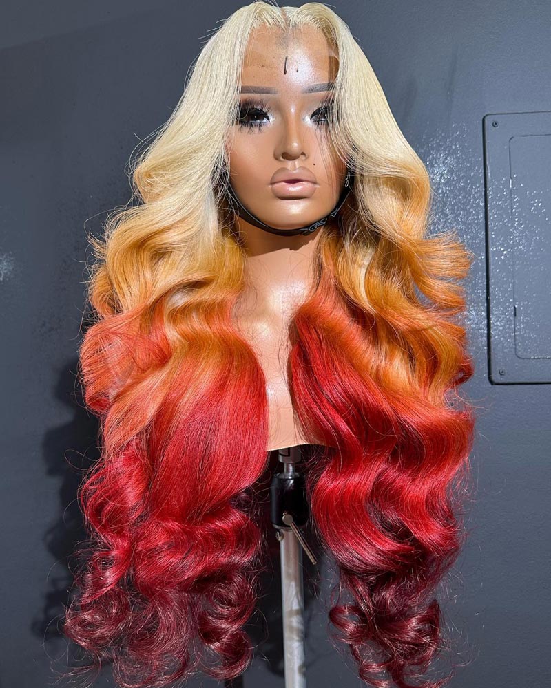 Blonde Ombre Ginger Orange Wig 13x4 HD Lace Frontal Body Wave Human Hair Wigs Pre Plucked With Baby