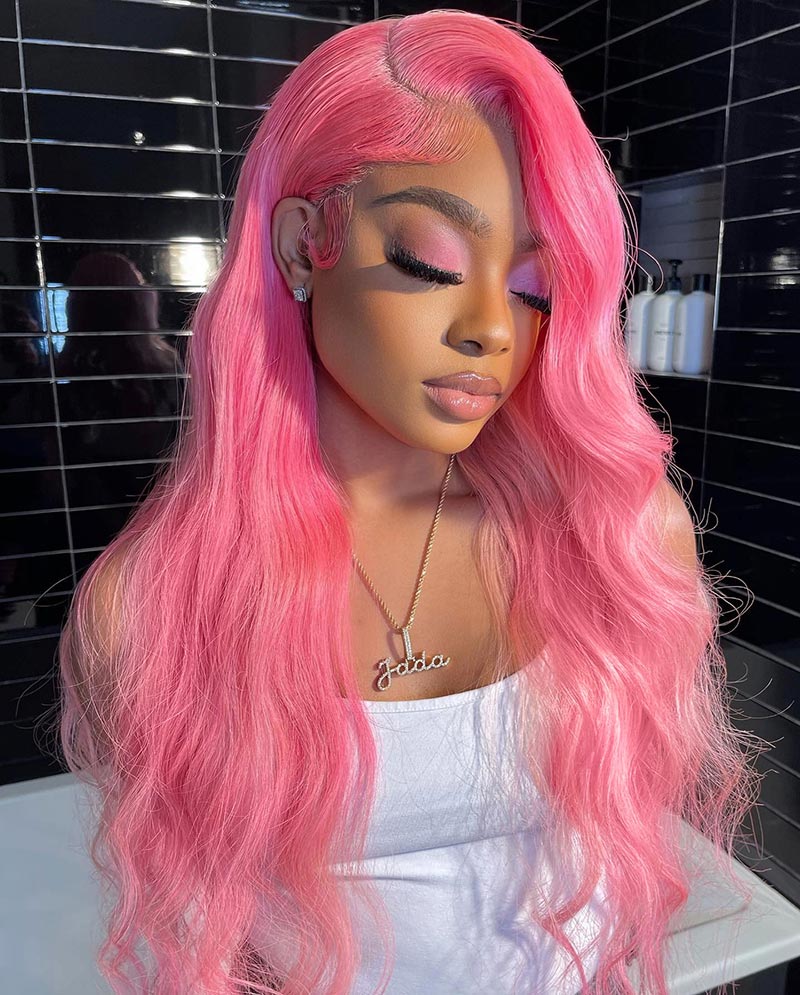 {Super Deal} Pink Human Hair Wig Body Wave 13x4 Hd Transparent Lace Frontal Wig Pre Plucke Natural Hairline -Alididihair