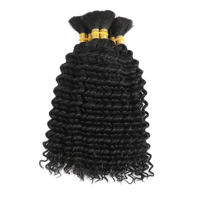 Deep Wave Bulk Human Hair for Braiding No Weft Bundle Brazilian Virgin Curly Human Hair Extensions for Boho Braids(50g/bundles)