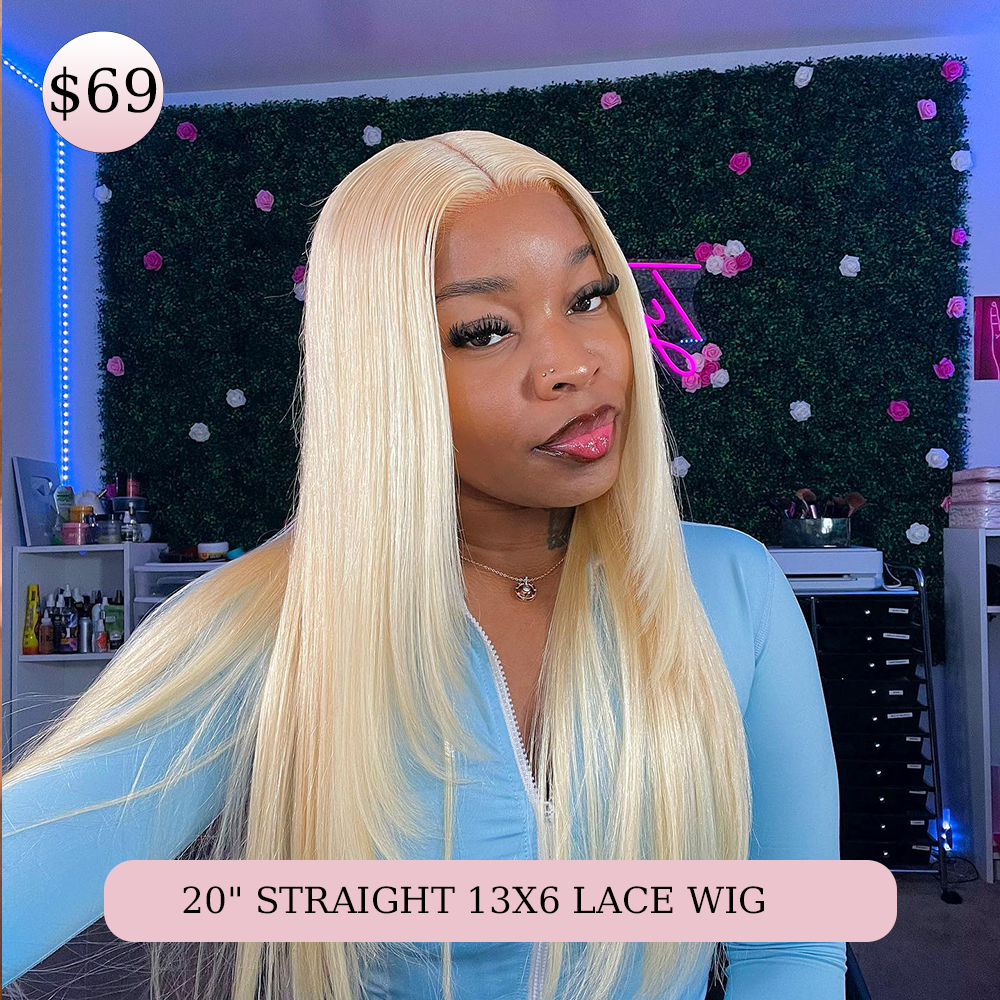 $69 get 20'' #613 Blonde Lace Front Wig Pre Plucked With Baby Hair 100% Human Hair-Alididihair