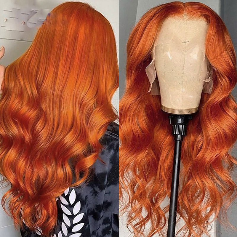 Clearance Sale:Ginger Orange Color Body Wave/Straight Hair 13x6 Transparent Lace Front Wig Human Hair