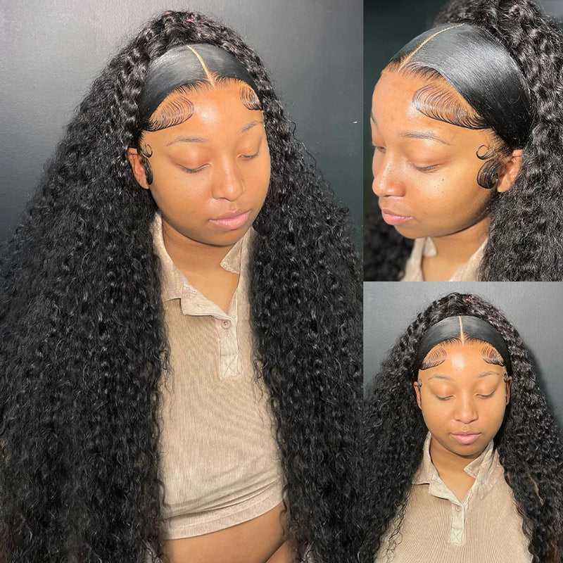 Kinky Curly 360 Transparent Lace Front Wigs Human Hair Wig Pre Plucked Natural Hairline-Alididihair