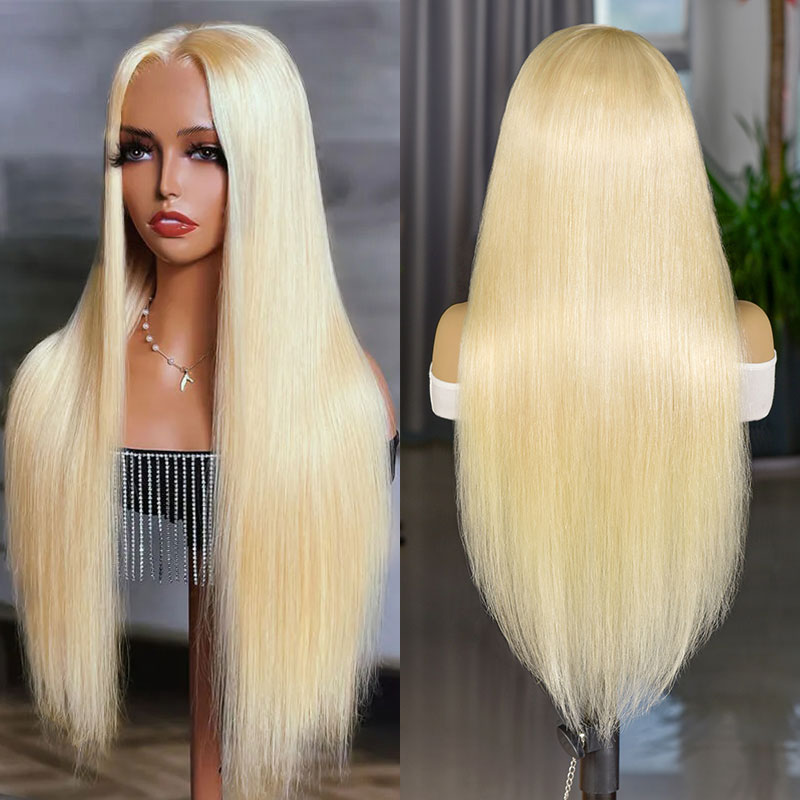 Alididi Straight Hair 13x6 HD Transparent Lace Frontal #613 Blonde Wig Pre Plucked With Baby Hair