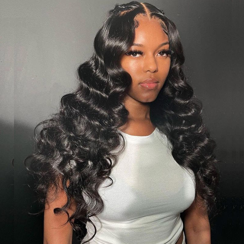 13x4 Transparent Lace Frontal Wig Natural Crimps Curls Loose Deep Wave Pre Plucked Hairline Real Human Hair Wig-Alididihair