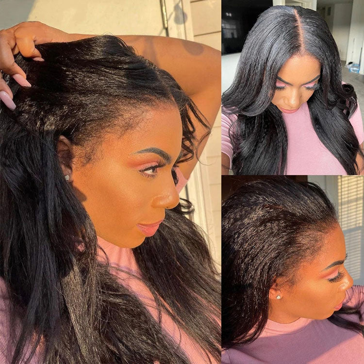 Under $100 | Alidid Yaki Straight 4C Kinky Edge Kinky Straight Lace Front Wig  Super Deal