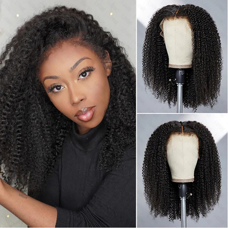 Alididi Short Bob 4C Hairline Wig Kinky Curly 4x4/13x4 Transparent Lace Frontal Wig With Curly Baby Hair Realistic Hairline