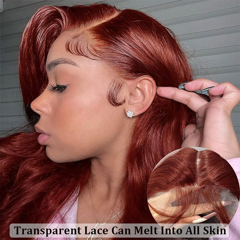 {Super Deal} Body Wave Reddish Brown 13x4 Transparent Lace Frontal Wig Real Human Hair Wigs-Alididihair