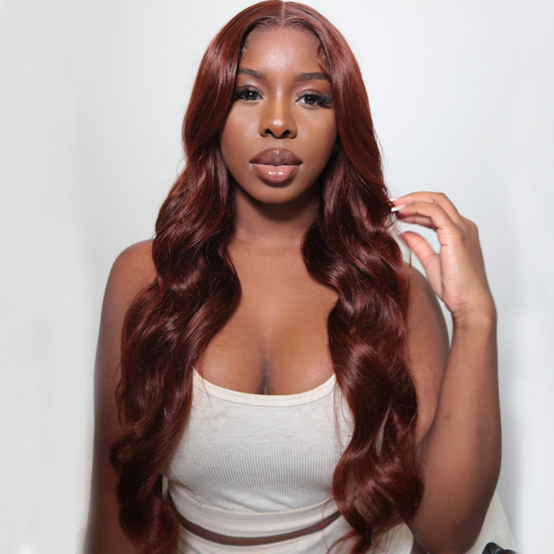 {Super Deal} Body Wave Reddish Brown 13x4 Transparent Lace Frontal Wig Real Human Hair Wigs-Alididihair