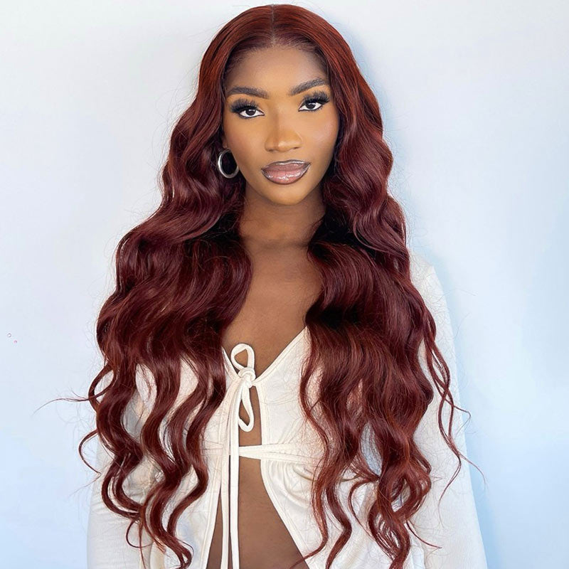 {Super Deal} Body Wave Reddish Brown 13x4 Transparent Lace Frontal Wig Real Human Hair Wigs-Alididihair