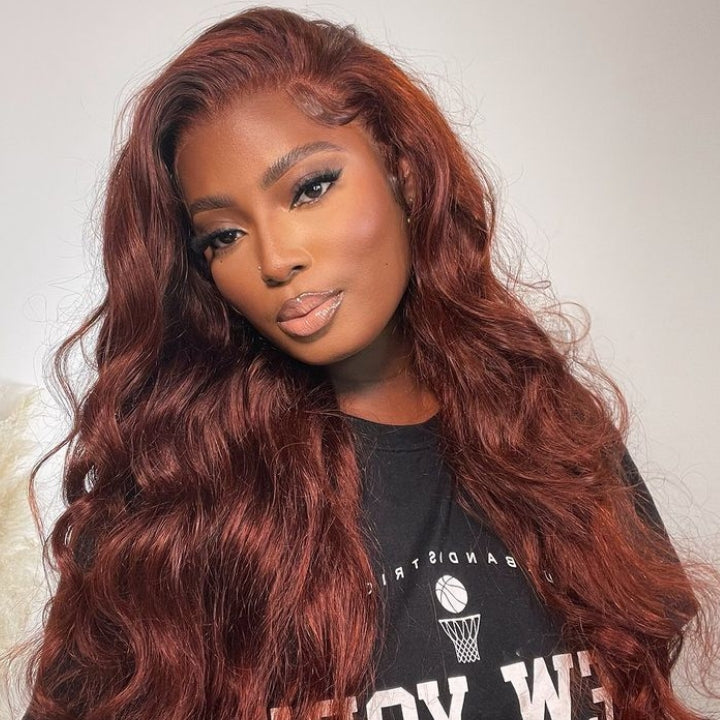 {Super Deal} Body Wave Reddish Brown 13x4 Transparent Lace Frontal Wig Real Human Hair Wigs-Alididihair