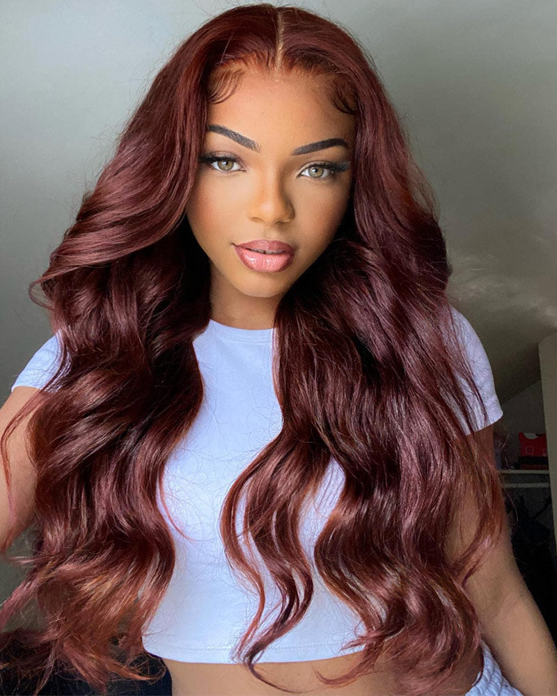 {Super Deal} Body Wave Reddish Brown 13x4 Transparent Lace Frontal Wig Real Human Hair Wigs-Alididihair