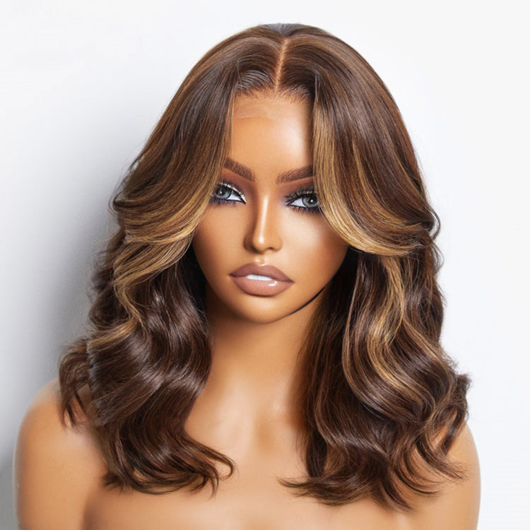 Flash Sale: Short Bob Wig Brown Highlight 13x4 HD Transparent Lace Frontal Loose Wave Wig