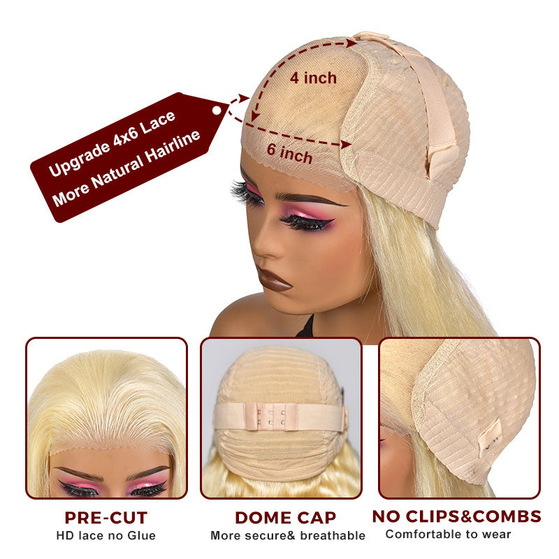 Long Straight Hair 613 Blonde 4x6 Wear Go Wig/13x4 HD Transparent Lace Frontal Wigs Human Hair-Alididihair