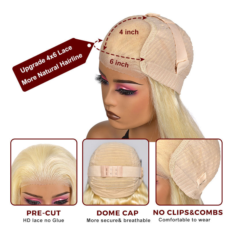 Super Saving 22inch #613 Blond Wear And Go Wig Pre Cut 4x6 HD Lace Closure Real Human Hair Wigs-Alididihair