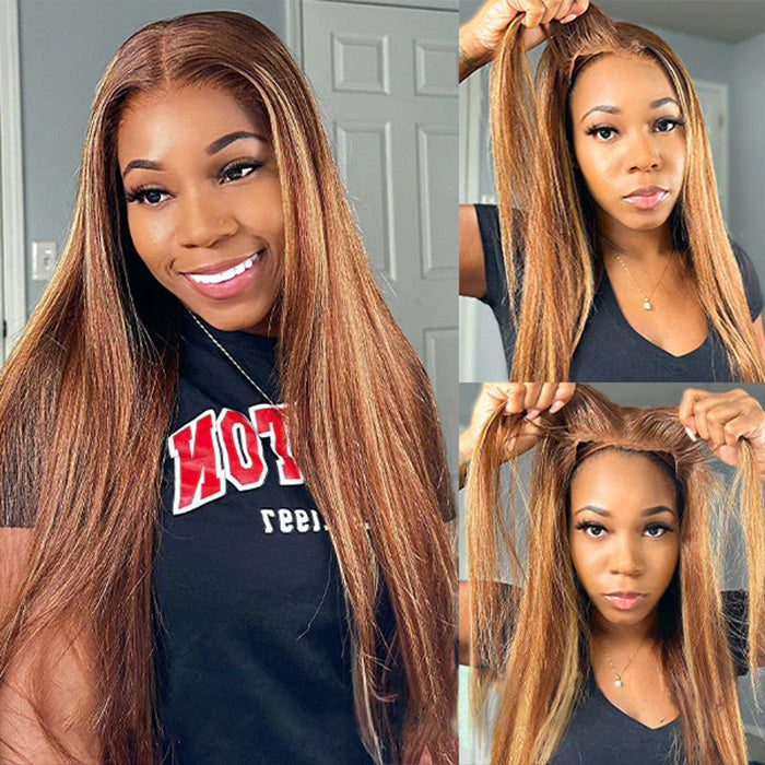 Wear And Go Wig Straight Hair Blond Highlights Pre Cut 4x6 HD Lace Closure Glueless Human Hair Wigs-Alididihair