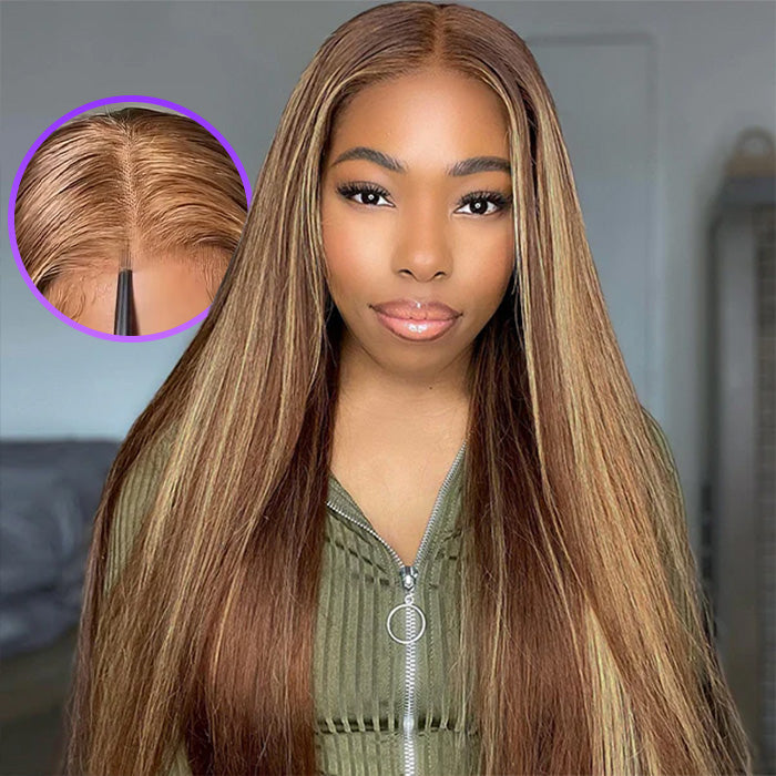 Super Saving 24inch Blond Highlights Wear And Go Wig Pre Cut 4x6 HD Lace Closure Glueless Human Hair Wigs-Alididihair