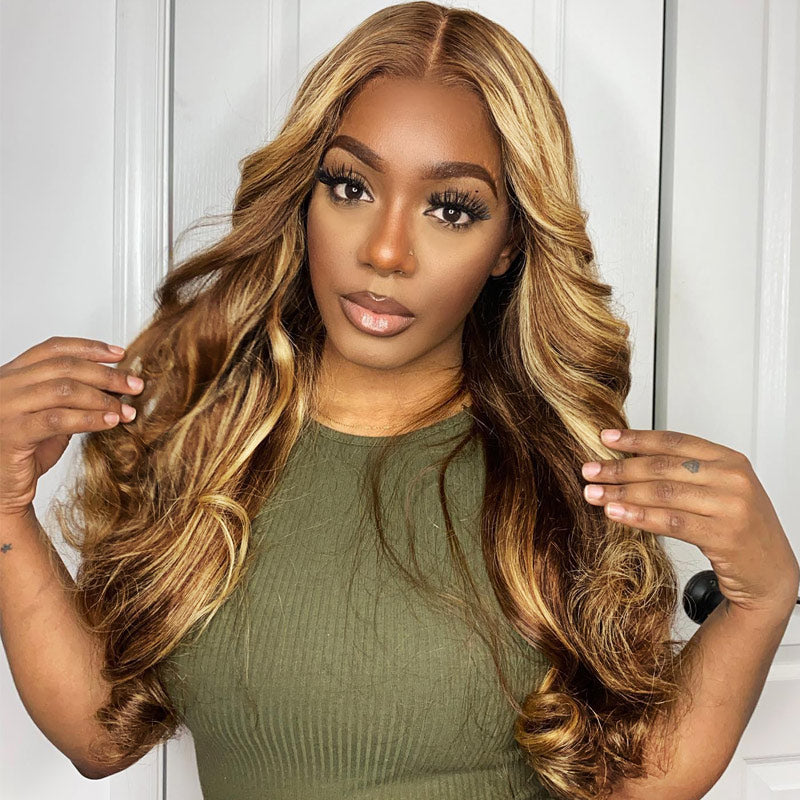 18" WIG = $96 | Alididi #4/27 Honey Blonde Highlight and Natural Black Color 13x4 Lace Front Wigs Super Deal