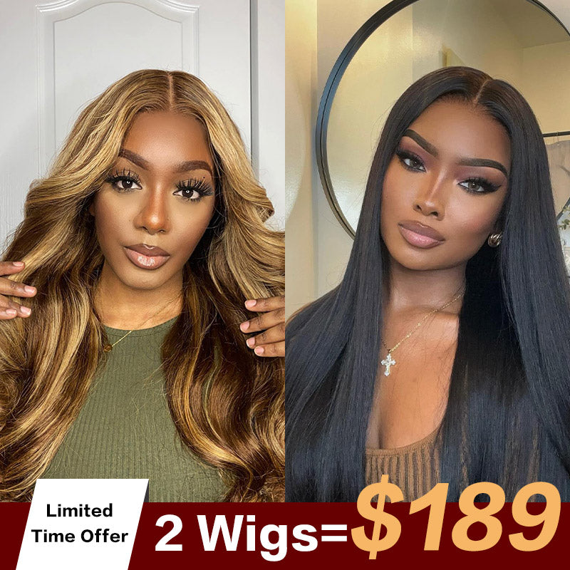 2wigs=$189 | 13x4 #4/27 Highlight Body Wave Transparent Lace Wig + 13x4 Straight Hair Lace Frontal Wig-Alididi