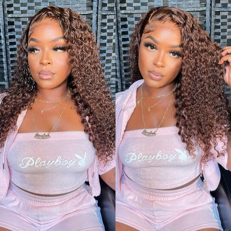 Chocolate Brown Wig Curly Hair 13x4 HD Lace Frontal Wigs For Black Women 100% Real Human Hair-Alididihair