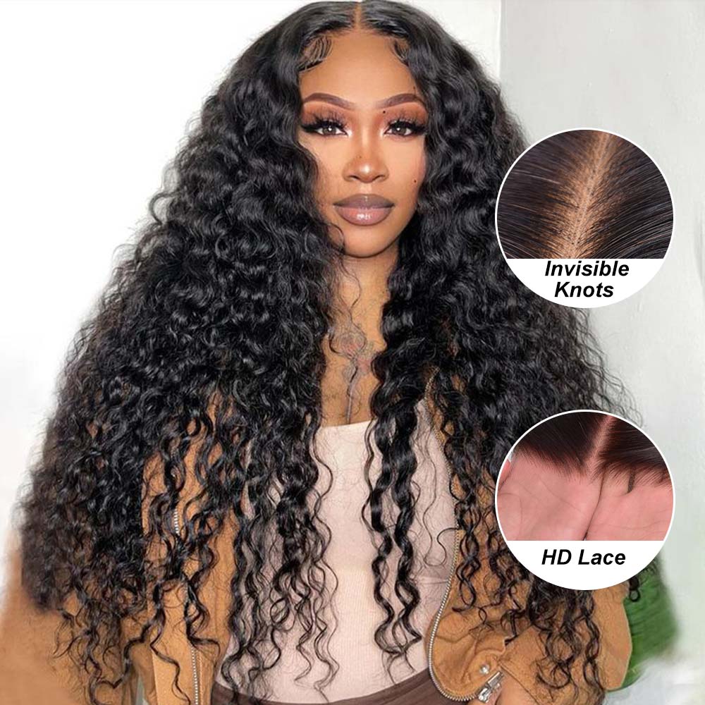 Alididi Pre Bleached Knots Water Wave Human Hair Wig 13*6 Real Swiss HD Lace Front Wig