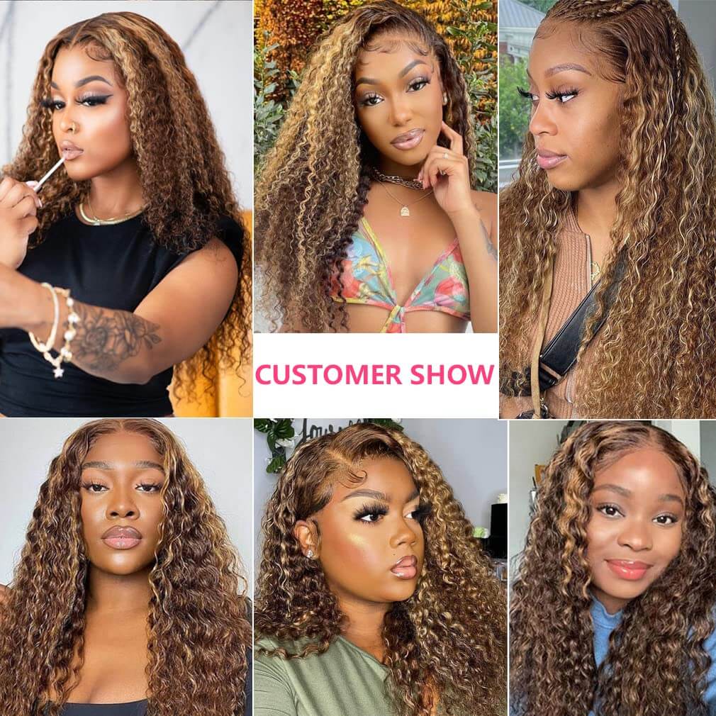 {Super Deal} 180% Density 13x4 Curly Honey Blonde Highlight Lace Front Wig-Alididihair