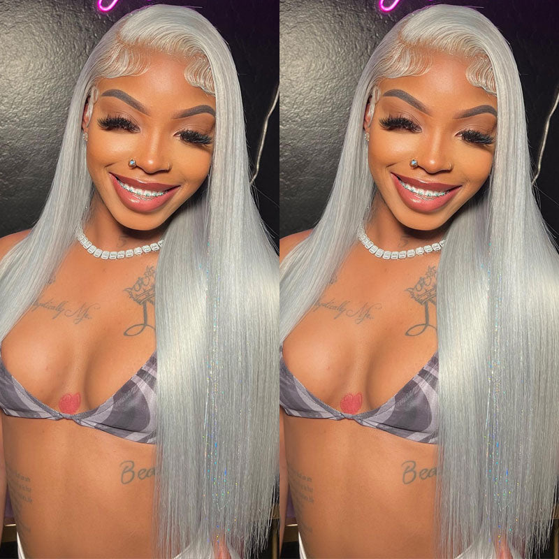 Straight Hair Grey Wig 13x4 HD Transparent Lace Front Wigs Human Hair Pre Plucked With Baby Hair-Alididihair