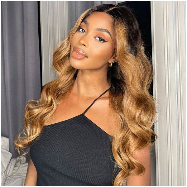 Highlight Omber Color Celebrity Style Lace Frontal Wig Brown & Black 