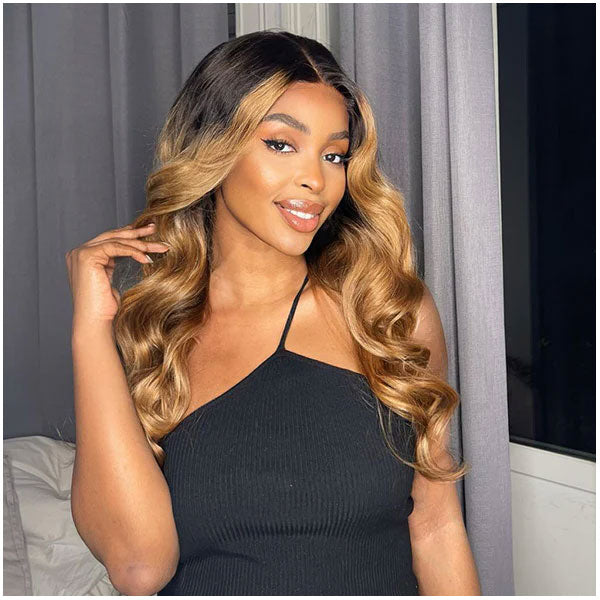 Highlight Omber Color Celebrity Style Lace Frontal Wig Brown & Black 