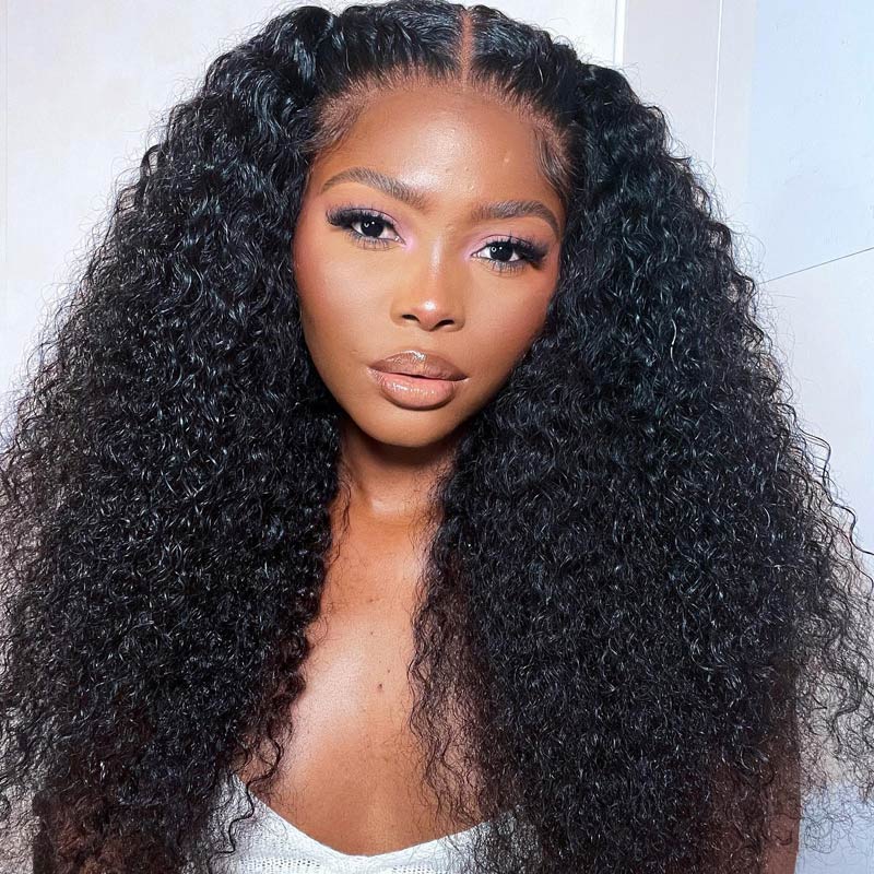 Long Kinky Curly 13x4/13x6 Lace Frontal Wigs Natural Black Pre Plucked Headline Real Human Hair Wig